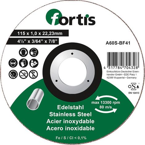 Trennscheibe Edelstahl 115 x 1,0mm gerade FORTIS (1/2)
