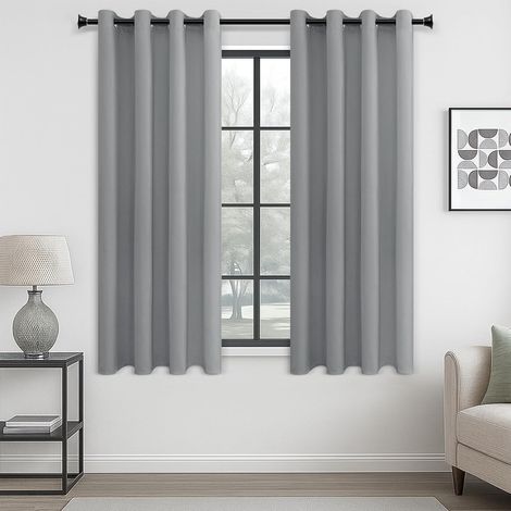 Rideau Fenêtre - Rideau Occultant Isolant Thermique Tenture Phonique à Oeillets Lumière Bloquer pour Chambre Enfant/Bébé, Largeur 140 sur Hauteur 145cm, Gris Clair, 2 Pcs (1/5)