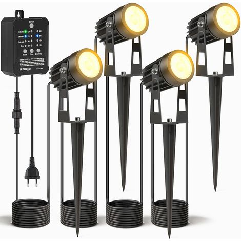 Lot de 4 Spot exterieur avec Transformateur, Dimmable Photo Capteur Jardin Spot LED Extérieur étanche, 2700K éclairage éLectricité, Jardin Éclairage pour Cour, Arbre, Pelouse, Plantes (1/5)
