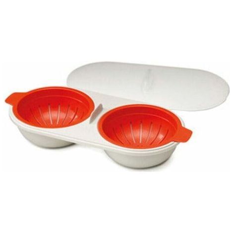 Microwave Double Egg Poacher, 2-Cavity Edible Silicone Egg Boiler Set - Orange (1/4)
