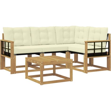 Outdoor Sofa Set with Cushion 5 pcs White and Cream vidaXL