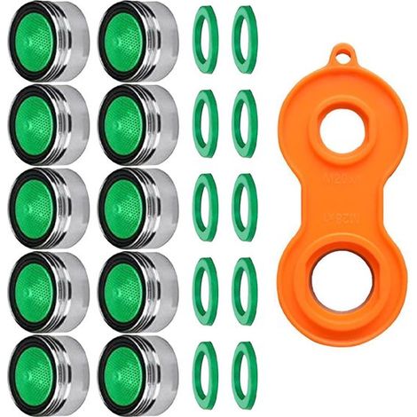 10 unidades de aireador de grifo con rosca hembra M22 + rosca macho M24, Grifo universal, Aireador de plástico, Incluye 10 juntas de goma 1 llave (1/5)
