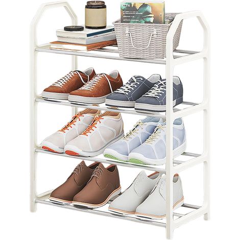 Étagère Chaussures 4 Niveaux, Métal, Empilable, 12-16 Paires, Entrée/Dressing (1/4)