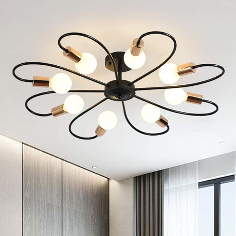 8-Light Semi Flush Ceiling Light, Modern Sputnik Chandeliers Mid-Century Metal Pendant Lighting, Industrial Vintage Ceiling Lamp Fixture for Kitchen Dining Living Room Bedroom(Black&Gold) (1/5)