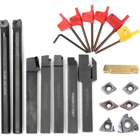 21Pcs Porte-Outil De Tournage, Tournage en Carbure Multifonctionnel Support Alésoir avec Inserts De Carbure, pour Outil de Tour (12 MM) (1/4)