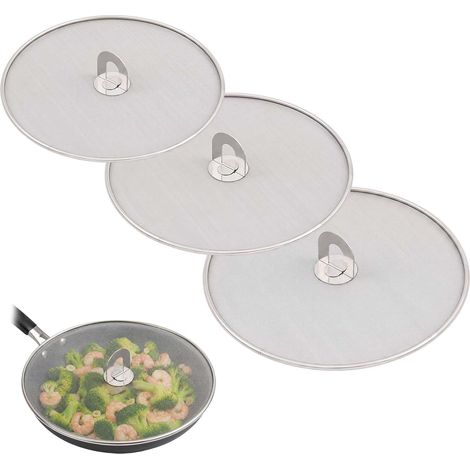 3 x Anti-Splash Lids, 9.8/11.4/13 mm, Anti-Splash Pan, Stainless Steel Splash Guard, Anti-Splash Lid, Stainless Steel Grease Guard, Suitable for Frying Pans (1/5)