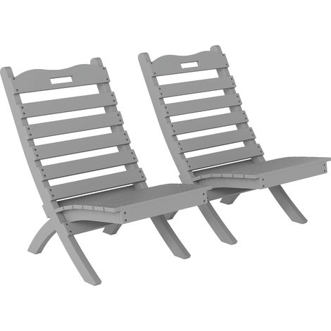 Outsunny juego de 2 sillas de jardín de madera sillas exteriores con diseño listones y respaldo inclinado carga 120 kg para terraza 78x48x76 cm gris (1/5)
