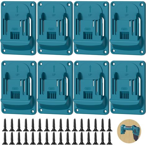 Lot de 8 porte-outils muraux pour 18 V, perçage d'outils électriques, porte-perceuse, support de batterie avec 32 vis, support de batterie pour atelier et garage, 14,4/18 V (1/5)