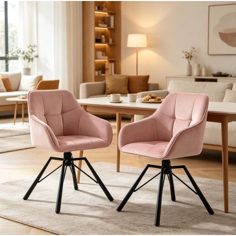 Esszimmerstuhl 2er-Set drehbar Samt mit Armlehnen Rosa OKMYHOME (1/5)