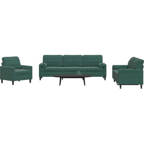 Juego de sofás con cojines 3 piezas terciopelo verde oscuro vidaXL (1/5)