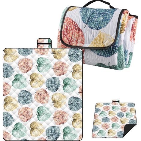 Couverture Pique Nique avec Poignée, Natte de Plage Feuilles Multicolores, Couverture de Randonnée Pliable, Fond Imperméable, pour Plage, Jardin, Camping, Parc, Randonnée 150x 200cm (1/5)