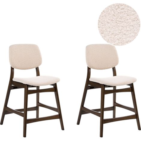 Set retrò di 2 sedie da bar senza braccioli con seduta in tessuto bouclé marrone scuro e beige Elaine
