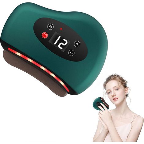 Appareil de massage pour drainage lymphatique, masseur électrique gua sha, adapté au dos, à la nuque et au visage, avec vibrations et chaleur. (1/5)