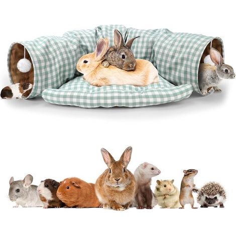 Tunnel per conigli, gioco a tubo pieghevole 2 in 1 con cuscino rimovibile. Rifugio ideale per gatti, gattini, conigli e porcellini d'India. (1/5)