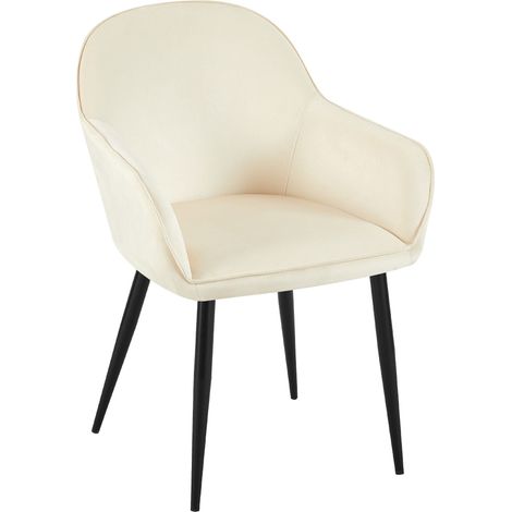 Chaise de salle à manger x1 moderne et confortable en velours crème et pieds en métal noir 100001995 (1/5)