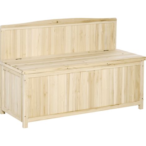 Panca Contenitore da Esterno in Legno di Abete Naturale con Schienale per Giardino e Terrazza, 115x45x75cm
