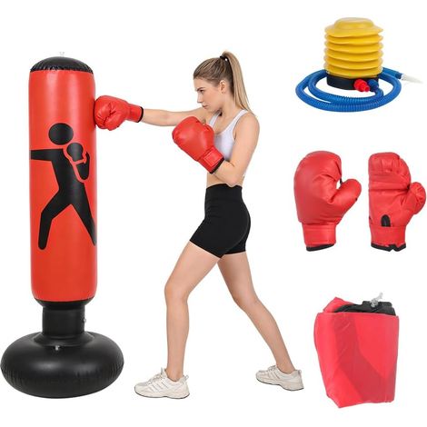 Sac de frappe pour enfants, 160 cm Sac de frappe gonflable debout pour enfants, sac de frappe gonflable avec gants de boxe, sac de frappe debout pour s'entraîner à la boxe pour 4-8 ans (1/5)