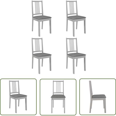 4 pcs Chaises à dîner avec coussins Gris Bois solide (1/5)