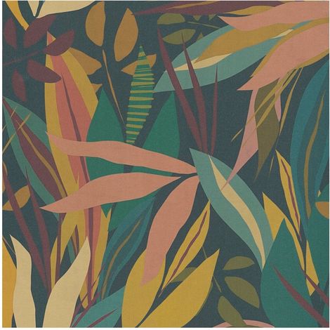 Papier peint à motifs graphiques Profhome 782091 papier peint intissé gaufré à chaud lisse avec des ornements floraux mat anthracite vert jaune ocre rouge vin 5,33 m2 (1/5)