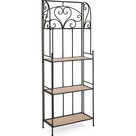 Etagère 3 niveaux 59x28x167 cm en métal noir et décor chêne - GRENDA