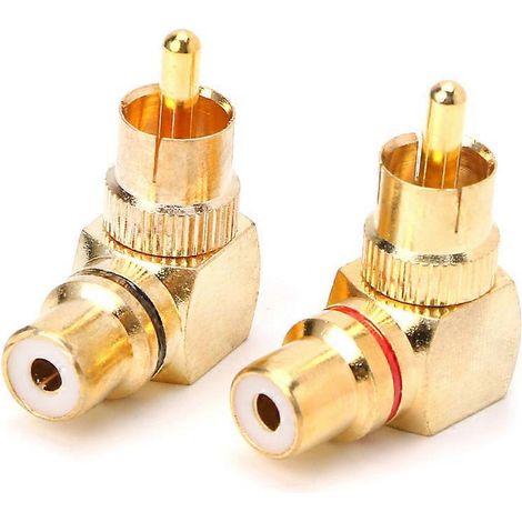 Deux connecteurs RCA mâle-femelle coudés en laiton plaqués or, adaptateur à 90 degrés, multicolores (1/5)
