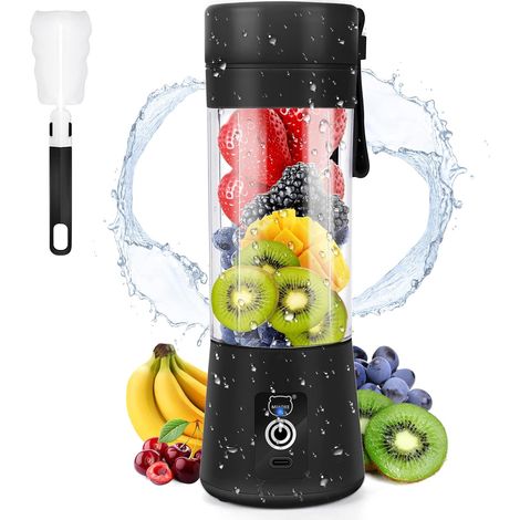 Mixeur Portable pour Smoothie Rechargeable par USB avec 6 Lames en 3D, Noir, Mixeur Personnel, Presse-agrumes, Rendement Élevé en Jus, Rétention des Nutriments pour Maison, Bureau, Extérieur (1/5)