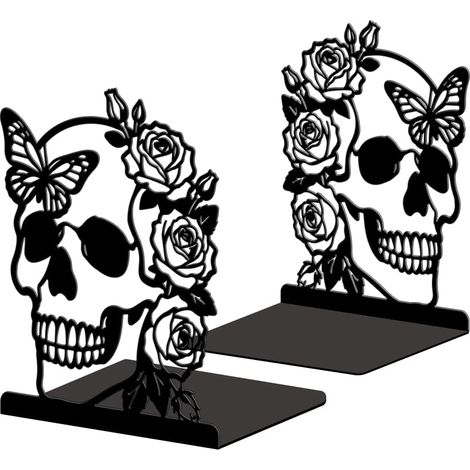 Lot de 2 Serre-Livres Métal Squelette, Rose et Papillon Décoratif (1/5)