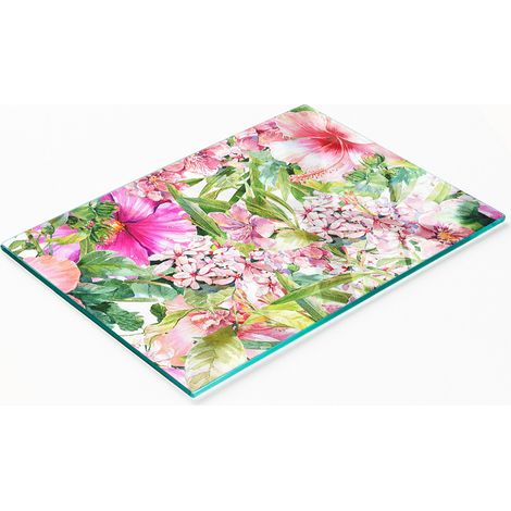 Dekorative, multifunktionale Glasplatte aus gehärtetem Glas mit Blumenmuster, 80 x 52 cm (1/5)
