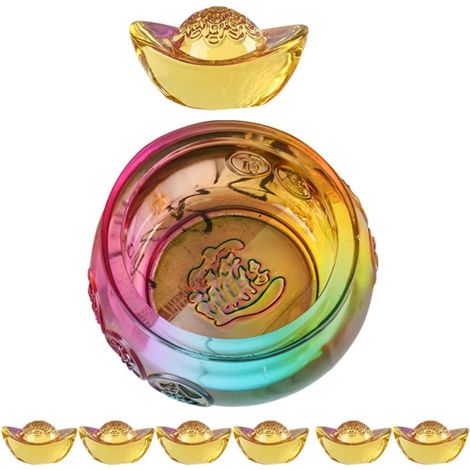 Colored Glass Treasure Bowl Ornament, 1 Set, with Ingots (1/5)