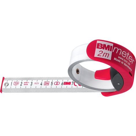 BMI Taschenbandmaß 2 Meter, Edelstahlband, rostfrei, MM-Einteilung, kompakt