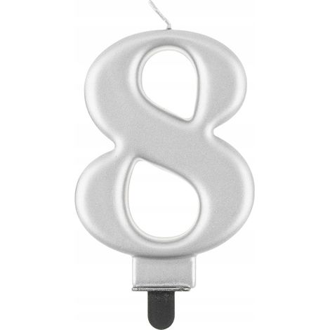 Bougie numéro 8, argent métallisé, 8 cm, 1 pièce.