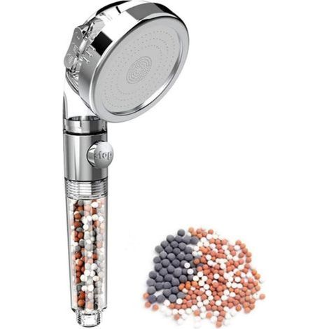 Cabezal de ducha de alta presión con efectos de masaje y lluvia, tres modos de ducha, filtro de perlas minerales para ahorrar agua, ideal para el baño. (1/4)