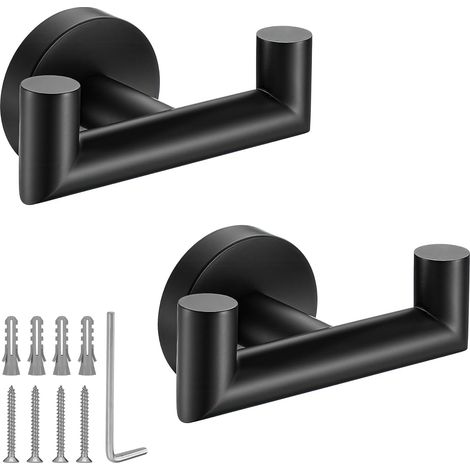 Handtuchhaken fürs Badezimmer, mattschwarzer Edelstahlhaken für Küche und Bad, zum Aufhängen von Handtüchern, Schwämmen, Kleidung, Wandmontage, 2er-Set