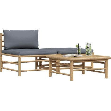 Salon de jardin 3 pcs Contemporain, Ensemble repas de jardin, avec coussins gris foncé Bambou OIB3789E (1/5)
