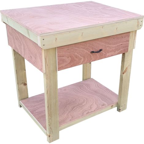 Wooden Eucalyptus hardwood top workbench, tool cabinet with drawer (V.1) (H-90cm, D-70cm, L-90cm) (1/5)