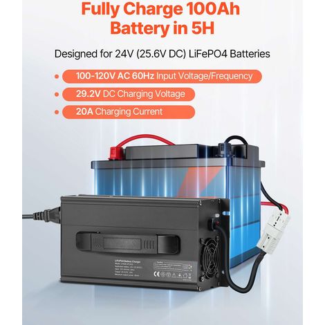 Chargeur batterie lithium 24V 20A 29.2V AC-DC LiFePO4 intelligent avec connecteur Anderson voyant LED réveil 0V pour accumulateurs deep cycle bateau camping-car (1/5)