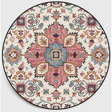 Tapis Rond 100cm Motif de Fleurs Colorées Tapis Bohème Décoratif Salon Chambre Mandala Imprimé Tapis Rond Vintage Boho Intérieur et Extérieur (1/5)