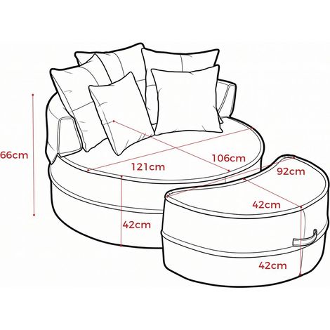 Canapé forme ronde cinq coussins pouf inclus gris (1/5)