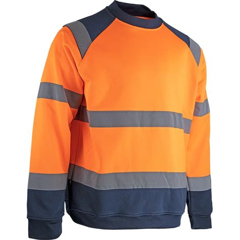 Sweat haute visibilité à col rond orange fluo/Marine T.S - LMA - 8083