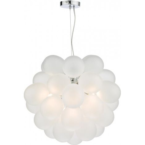 Bubbles Luminaire suspendu à 6 ampoules, globes en verre givré, chrome poli (1/5)
