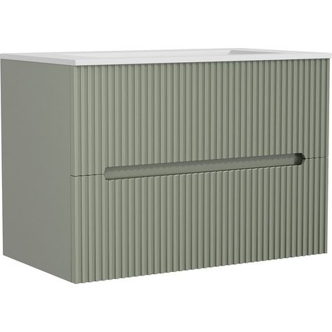 Meuble de salle de bain suspendu avec vasque à encastrer - Strié vert - 80 cm - PAVANI