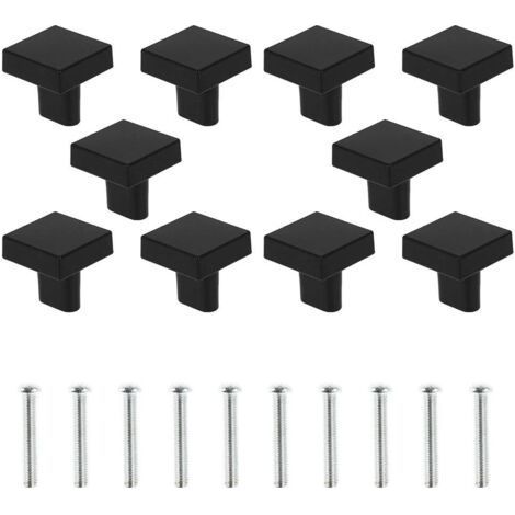 Lot de 10 Boutons de Porte Noir Boutons d'armoire Carrée en Laiton Massif Poignées de Meuble Cuisine Vintage avec Vis pour Armoire Placards Tiroirs (Noir) (1/5)