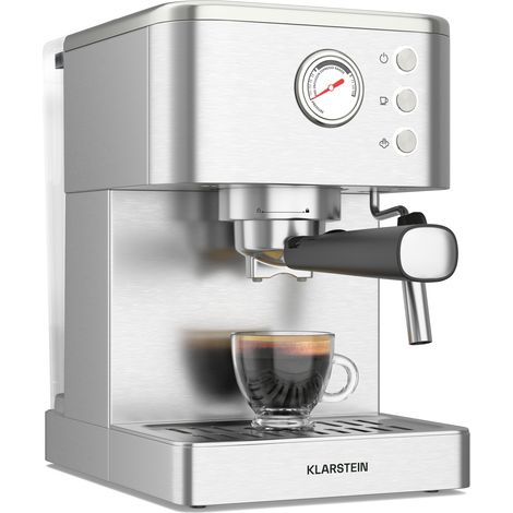 Klarstein SteelPresso - Macchina del caffè  Compatta  20 bar  Ugello del vapore  Piastra scaldatazze