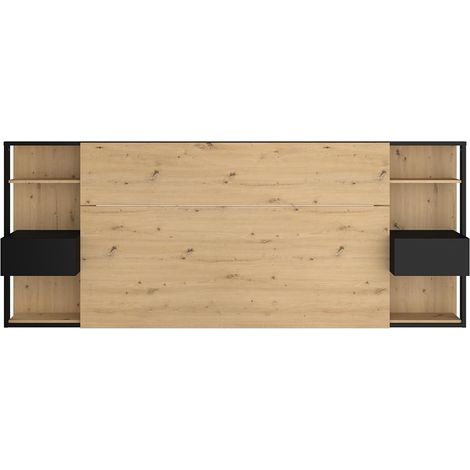 PARISOT Tete de Lit avec étageres + chevets intégrés - Décor chene et noir - L 255 x P 36 x H 103 cm - WHITE (1/5)