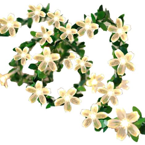 Guirlande lumineuse LED en rotin vert artificiel avec rose et feuilles, décoration de Noël. (1/5)