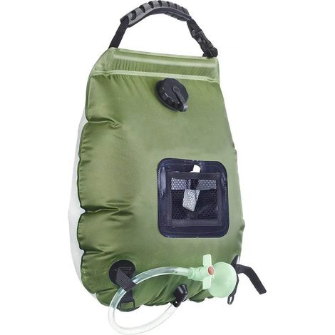 Sac de douche solaire portable de 20 L pour la randonnée et le camping, avec tuyau et pommeau de douche remplaçable.-AquaForge