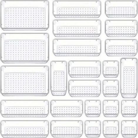 Lot de 25 Organisateurs de Tiroir – 4 Tailles, Rangement Tiroir en Plastique Transparent – Parfait pour Salle de Bain, Coiffeuse, Bureau, Cuisine, Outils et Maquillage (1/5)