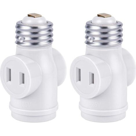 Adaptateur de douille polarisée homologué E26 vers 2, ampoule standard (moyenne) porte-lampe E26 vers 2 mâchoires pour répartiteur de prise, blanc, pack 2 (1/3)