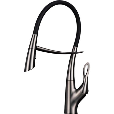 Robinet de cuisine Robinet de cuisine de luxe gris pistolet en laiton, conception extractible à aspiration magnétique, robinet d'évier à 2 fonctions à double commande froide et chaude à poignée(Brushe (1/5)
