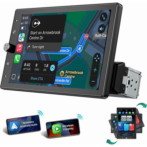 Autoradio Android Auto Apple Carplay 1 DIN avec écran 10,4 pouces USB AUX Bluetooth 10.4 pouces
